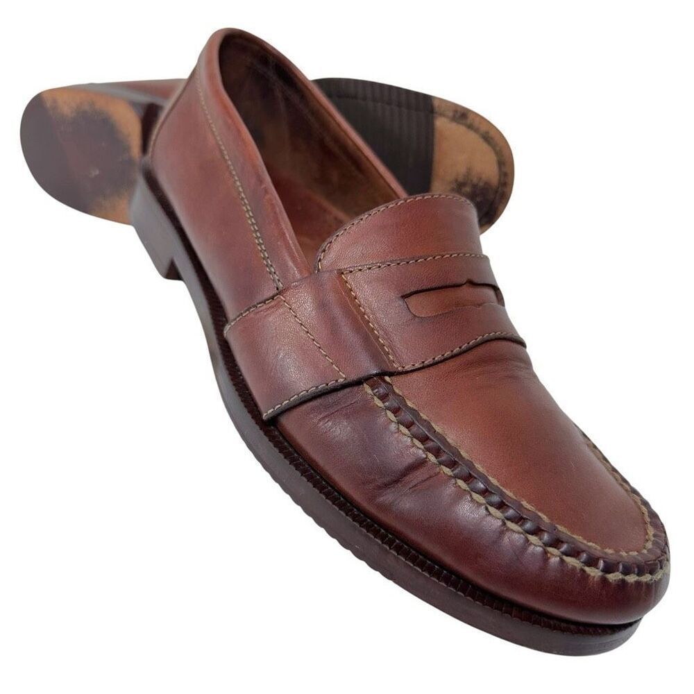 Cole Haan Douglas Brown Distressed Leather Penny Loafers Mens Size 7.5